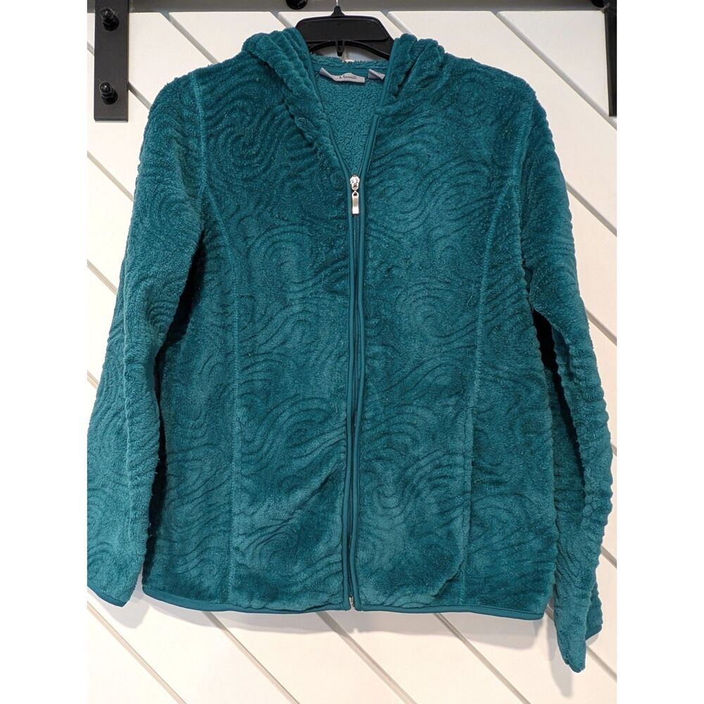 Jason Maxwell Women's Teal Full Zipper Hoodie Jacquard Fleece Medium